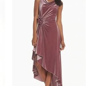Eliza J Pink Mauve Velvet High-Low Dress with Rosette Detail